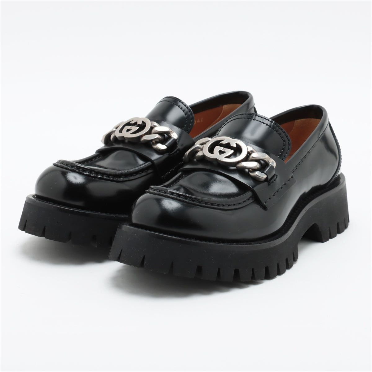 Gucci Patent leather Loafer 37.5 Ladies' Black 752650 Lug sole GG Chain
