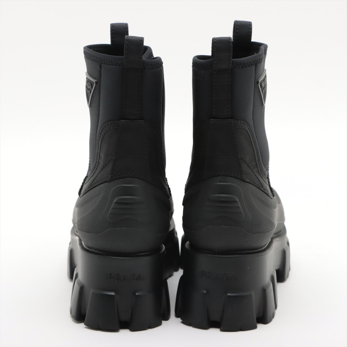 Prada Monolith Nylon x Rubber Short Boots 37 Ladies' Black gabardine Triangle logo