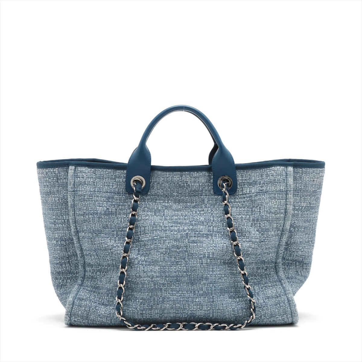 Chanel Deauville GM Tweed x Leather Chain tote bag Blue Silver Metal fittings 24XXXXXX