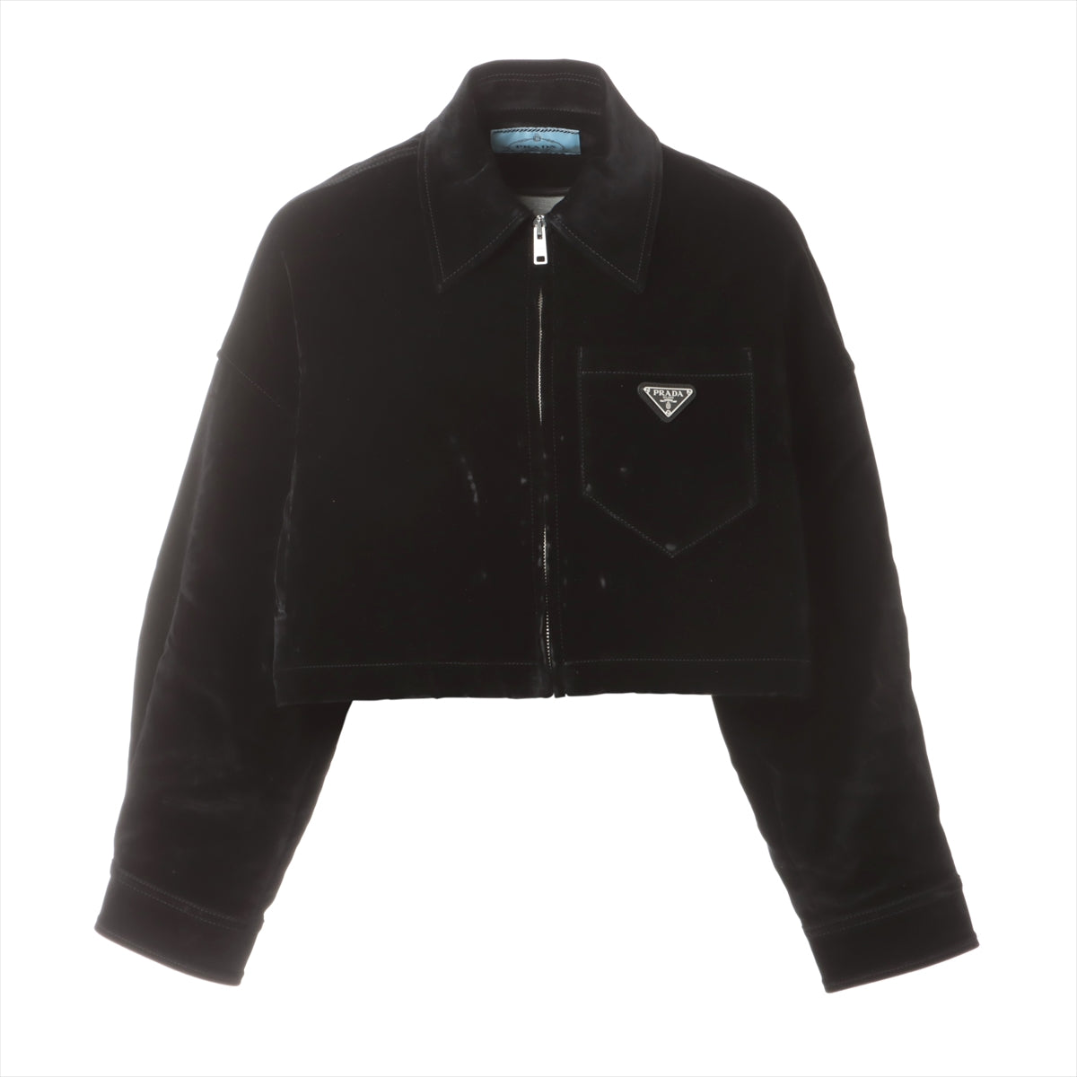 Prada Triangle logo 23 years Cotton & rayon Jacket 36 Ladies' Black  velvet denim blouson GFB295