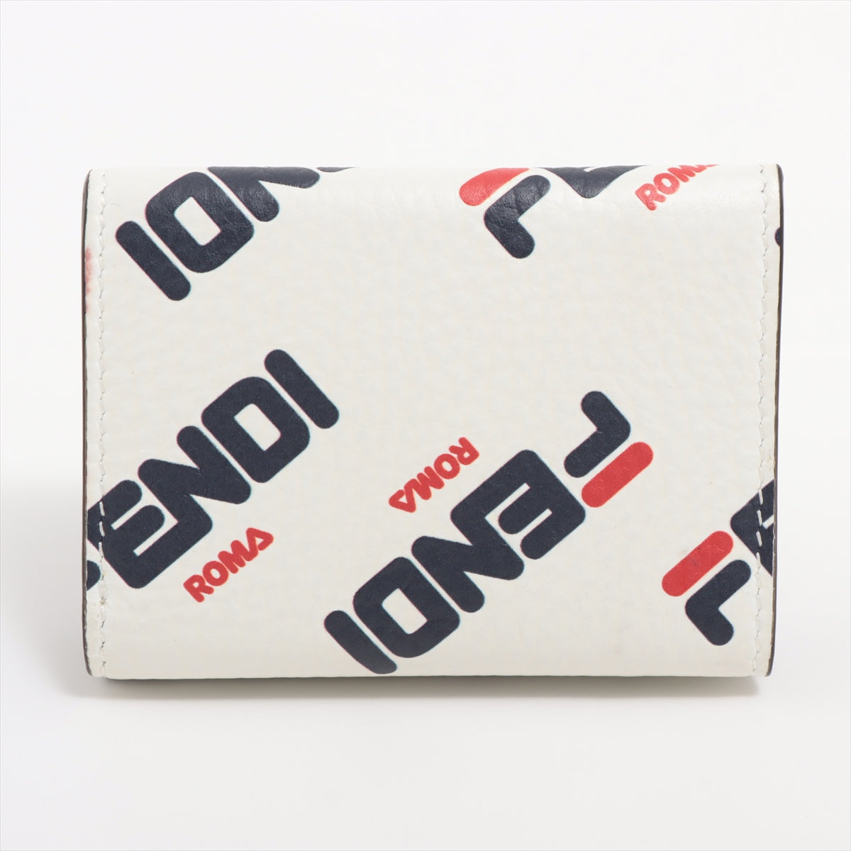 FENDI × FILA 8M0395 Leather Compact Wallet White