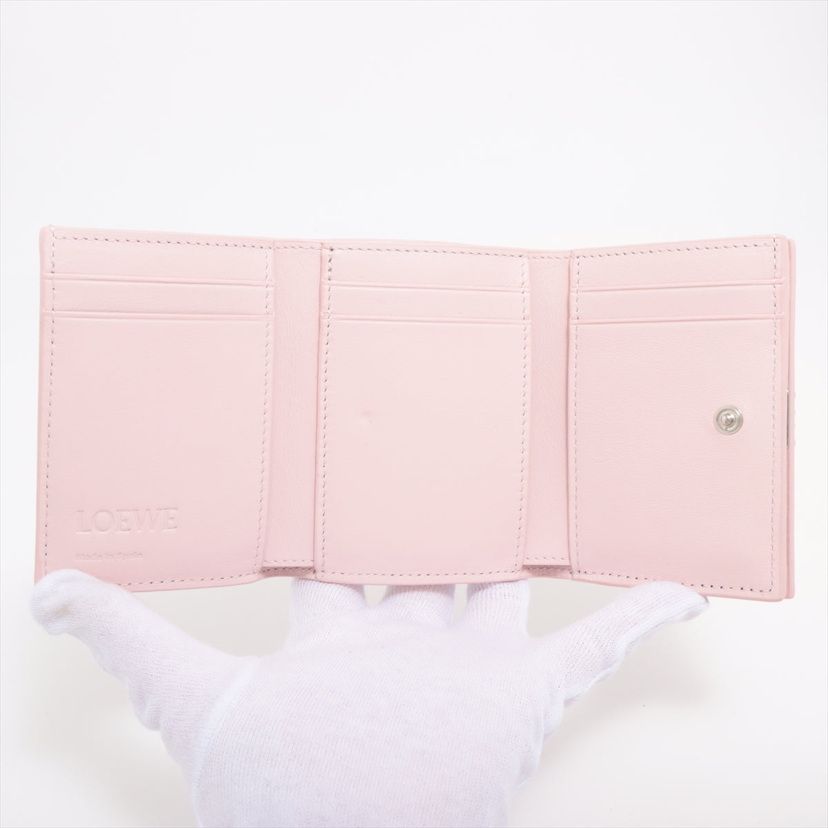 Loewe Anagram Tri Fold Leather Compact Wallet Pink