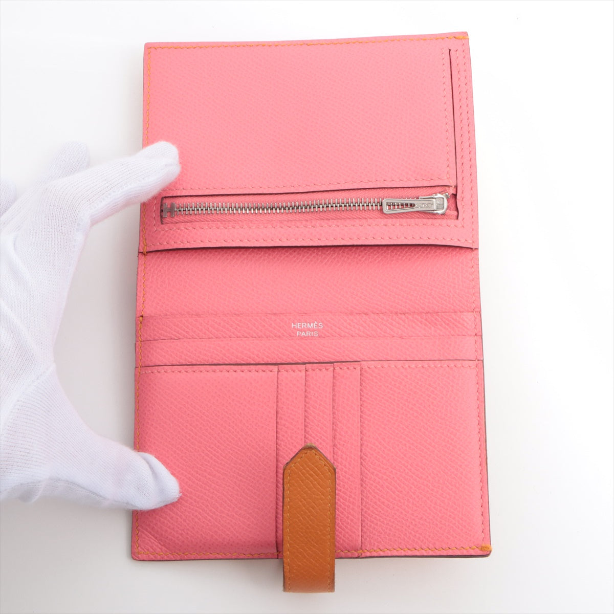 Hermès Bearn Compact Veau Epsom Compact Wallet Pink x orange Silver Metal fittings C: 2018