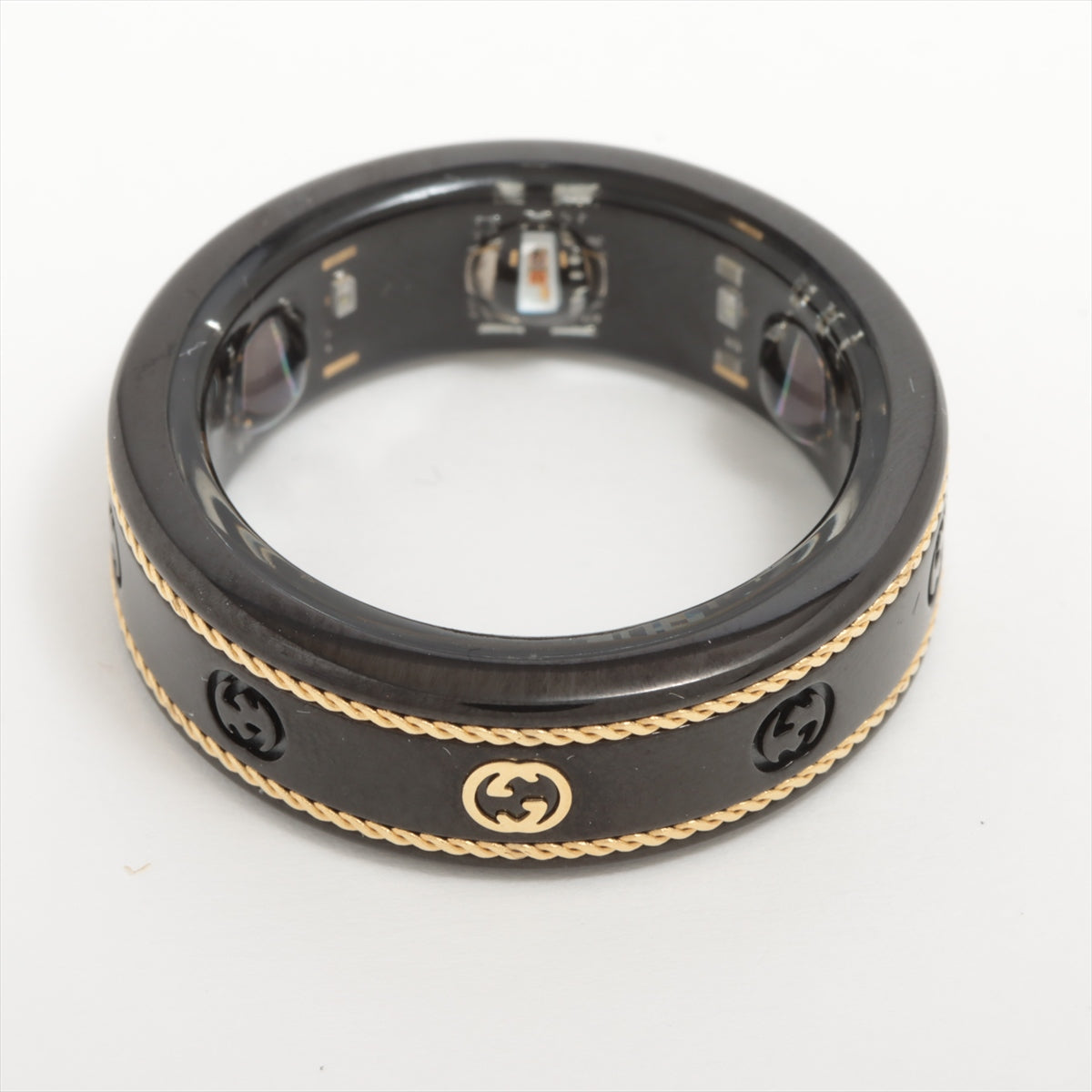 Gucci x Aura Interlocking G rings 10 Titanium Black×Gold