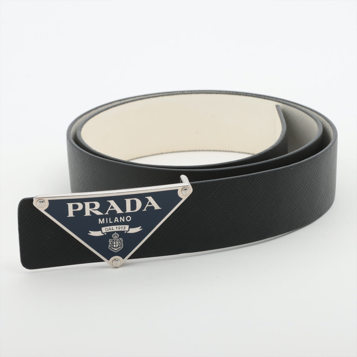 Prada Triangle logo Belt 90/36 Leather Black × White Reversible