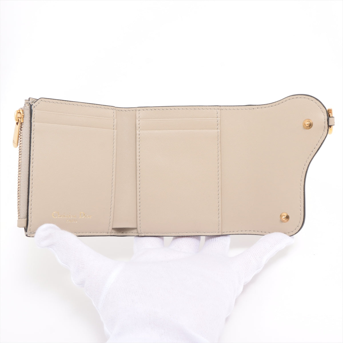 DIOR Saddle Leather Compact Wallet Beige