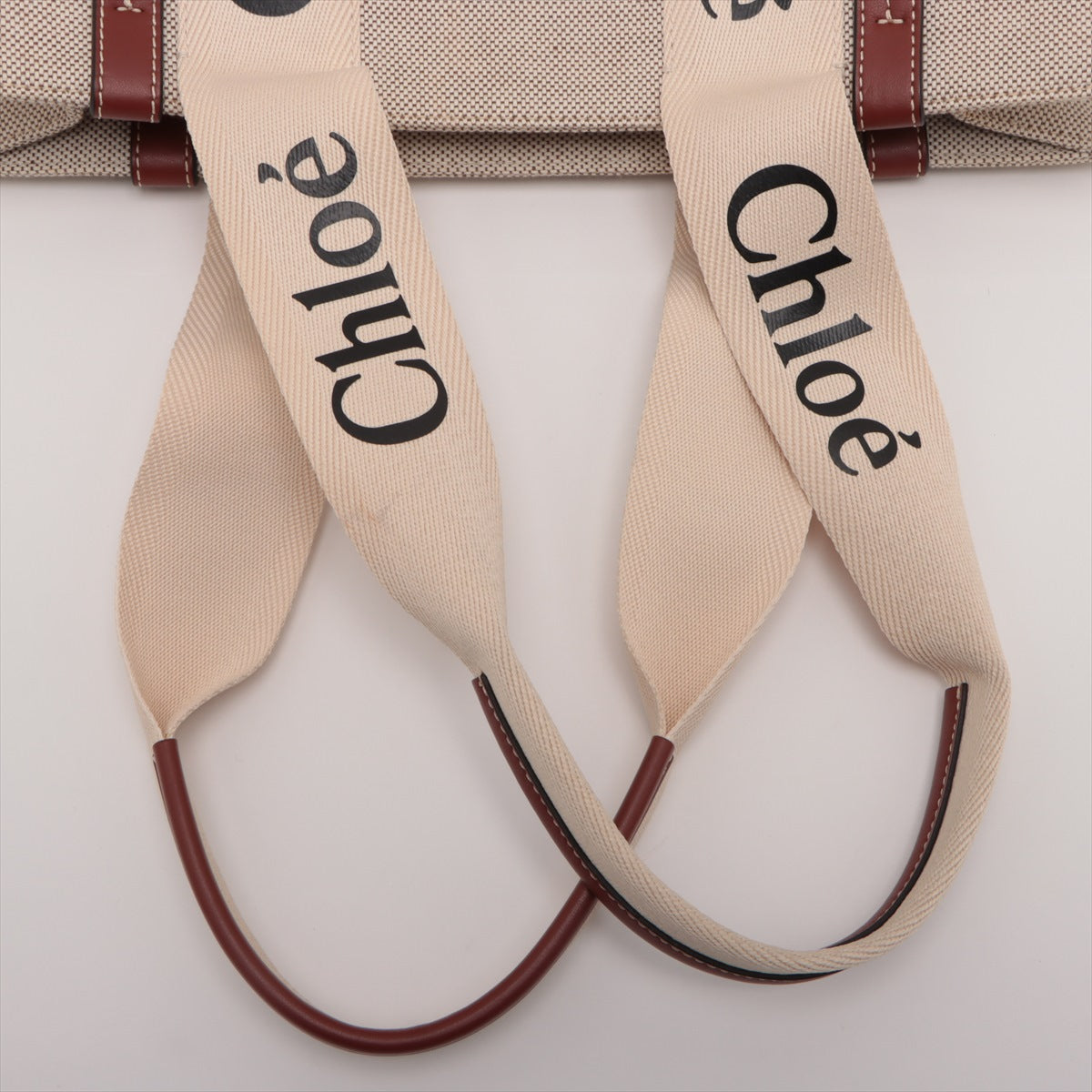 Chloe woody Medium Canvas & leather Tote bag Beige×Brown