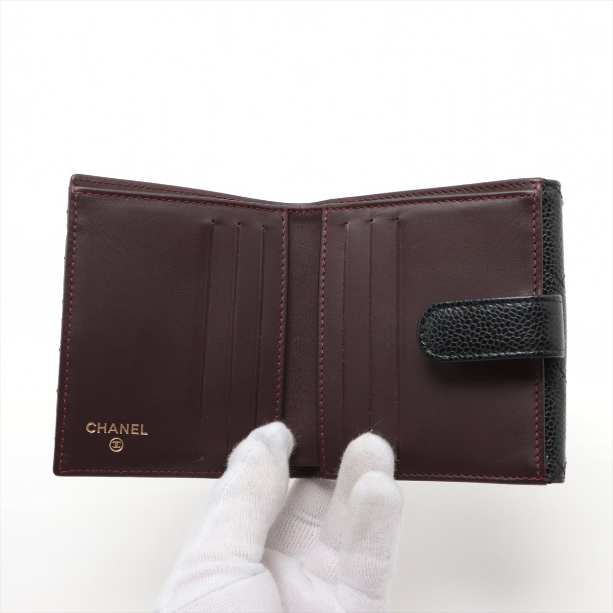 Chanel Matelasse Caviarskin Wallet Black Gold Metal fittings 19XXXXXX