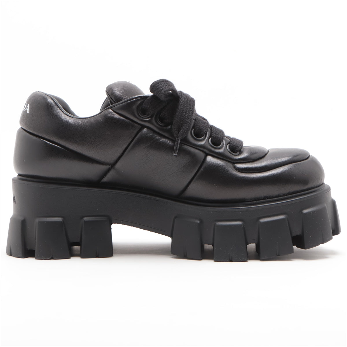 Prada Leather Sneakers 36 Ladies' Black Triangle logo putted Monolith