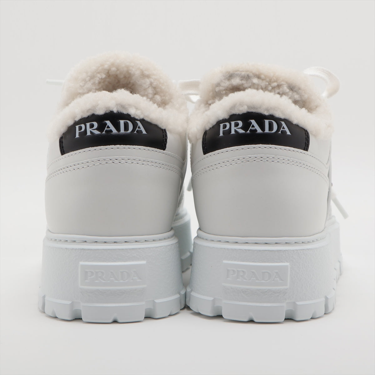Prada Leather Sneakers 36 1/2 Ladies' White 1E947M Triangle logo Boa