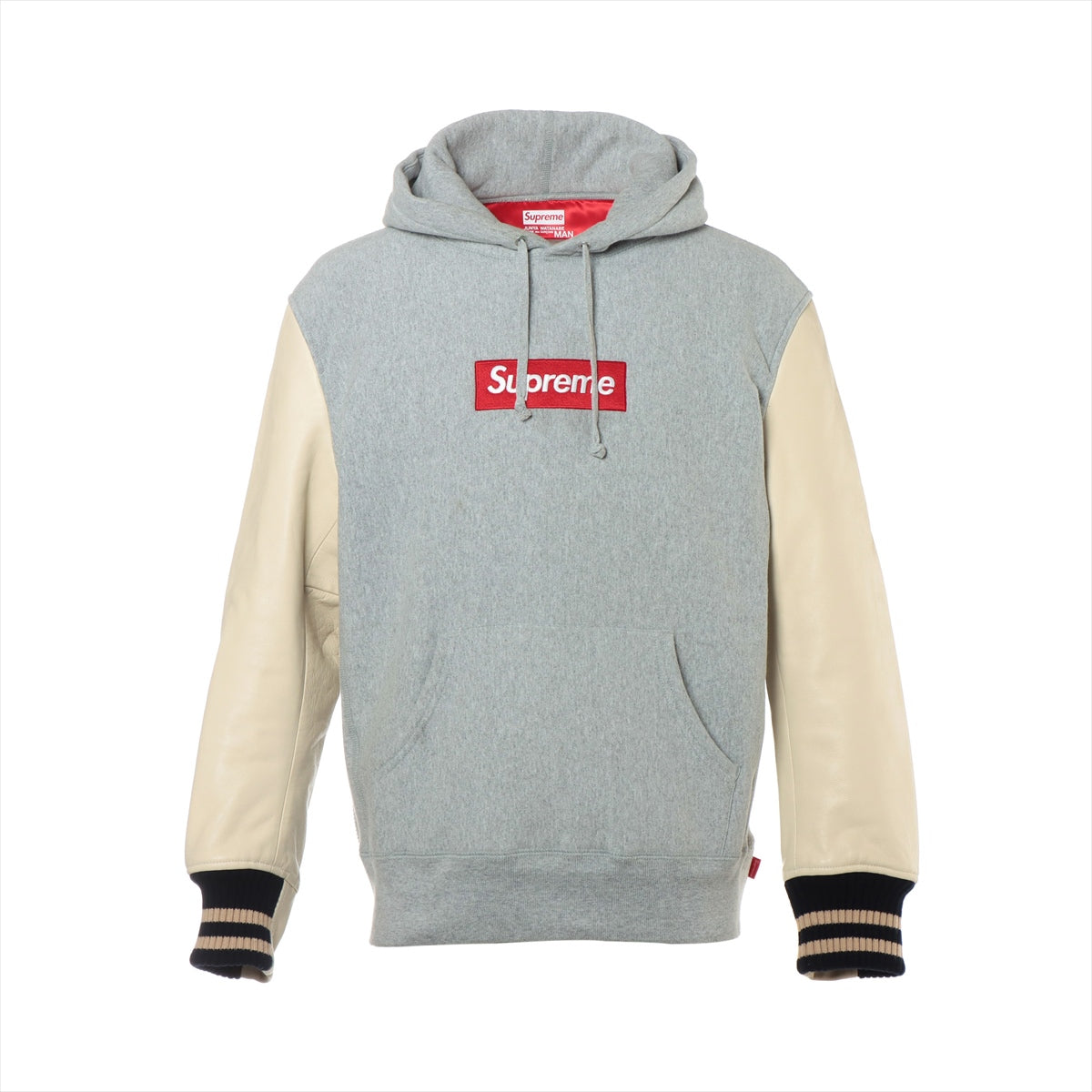 Supreme x Junya Watanabe Comme des Garcons Man AD2021 Cotton & polyester Parker S Gray x ivory  box logo hoodie customization Cowhide switch WH-T401 thread on the cuff There are hairballs