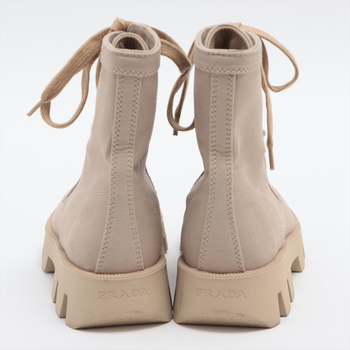 Prada canvass Boots 37 1/2 Ladies' Beige Lace up combat boots