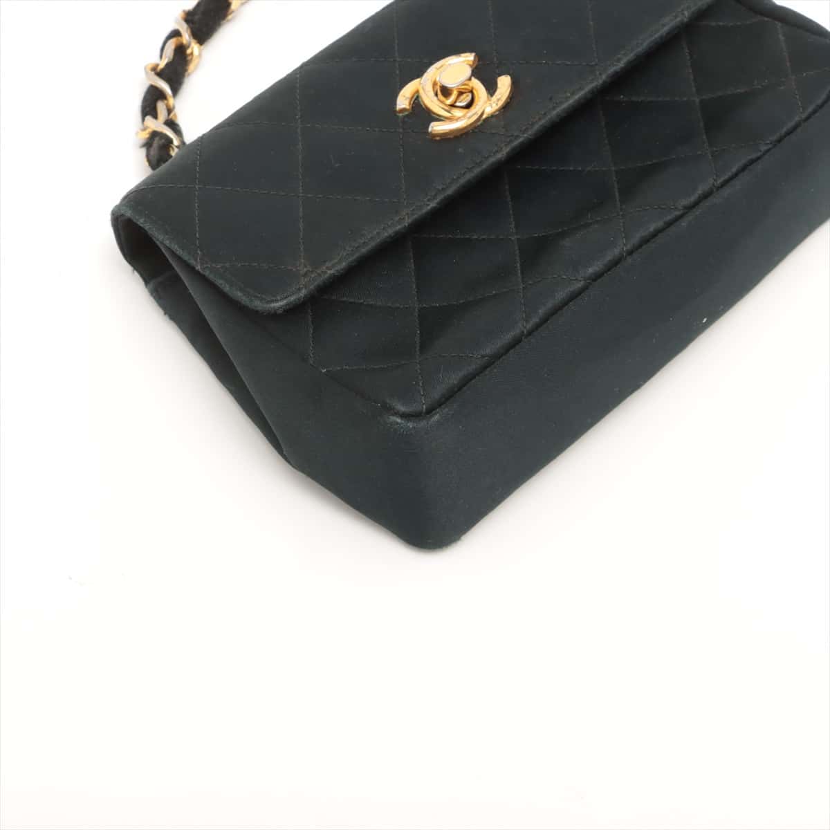 Chanel Mini Matelasse Satin Chain shoulder bag Black Gold Metal fittings 0 series
