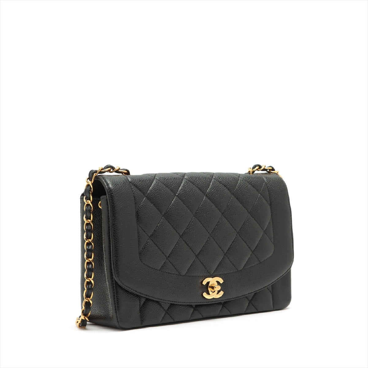 Chanel Matelasse Caviarskin Single flap single chain bag Diana Flap Black Gold Metal fittings 2XXXXXX