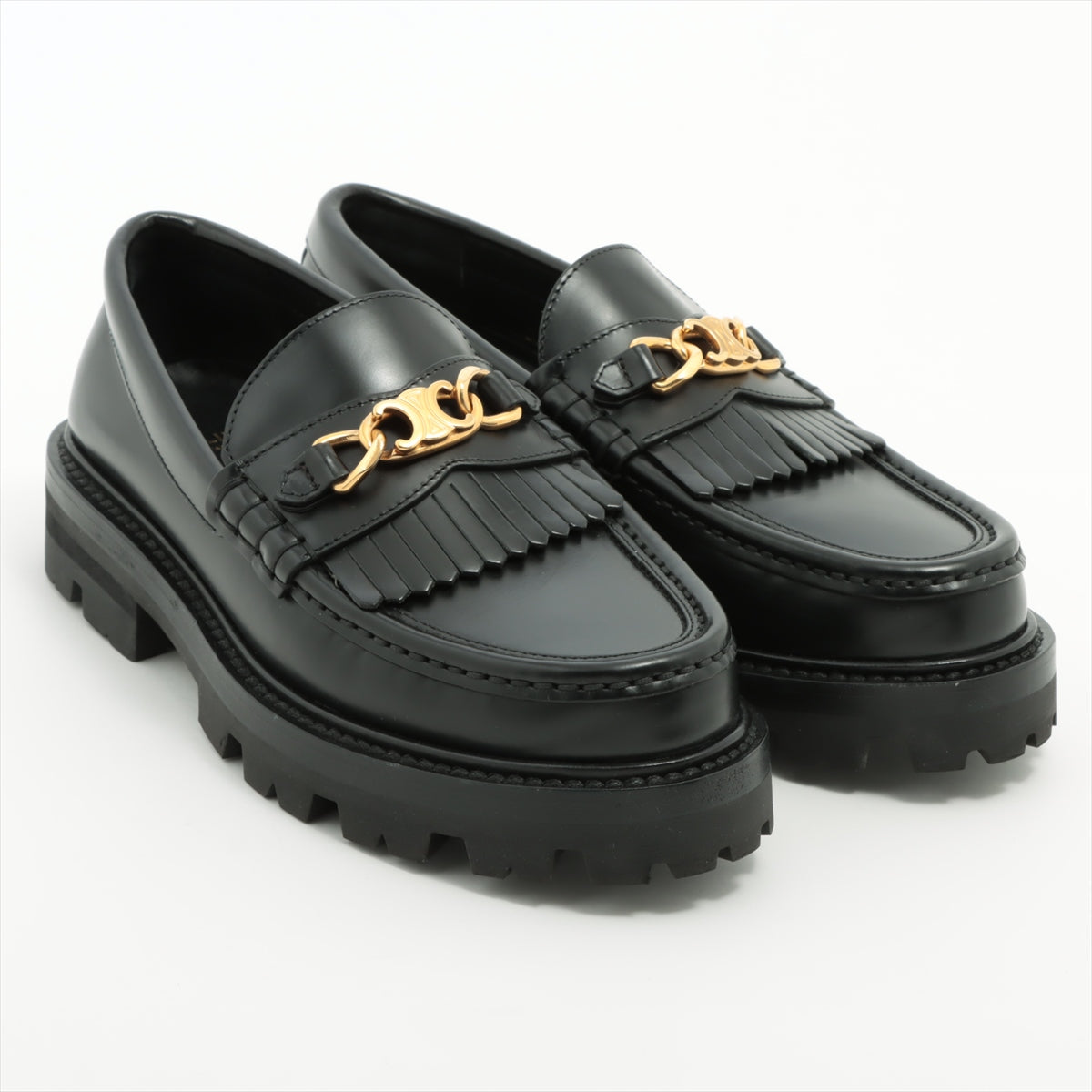 CELINE Margaret Leather Loafer 34 Ladies' Black DE0262 Triomphe chain
