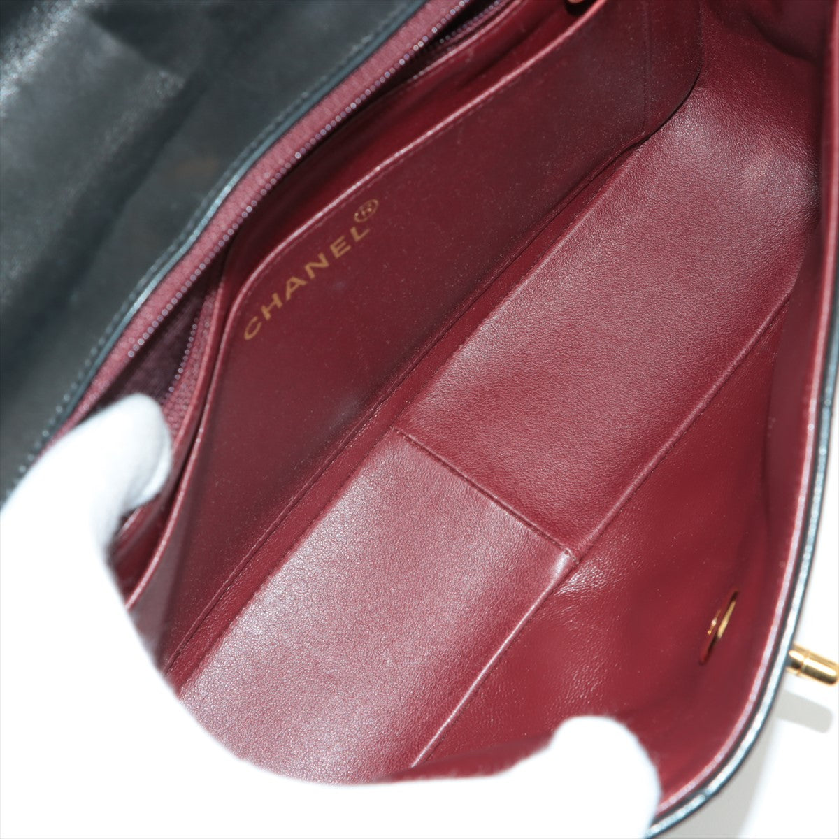 Chanel V Stitch Ram leather 2way shoulder bag Black Gold Metal fittings