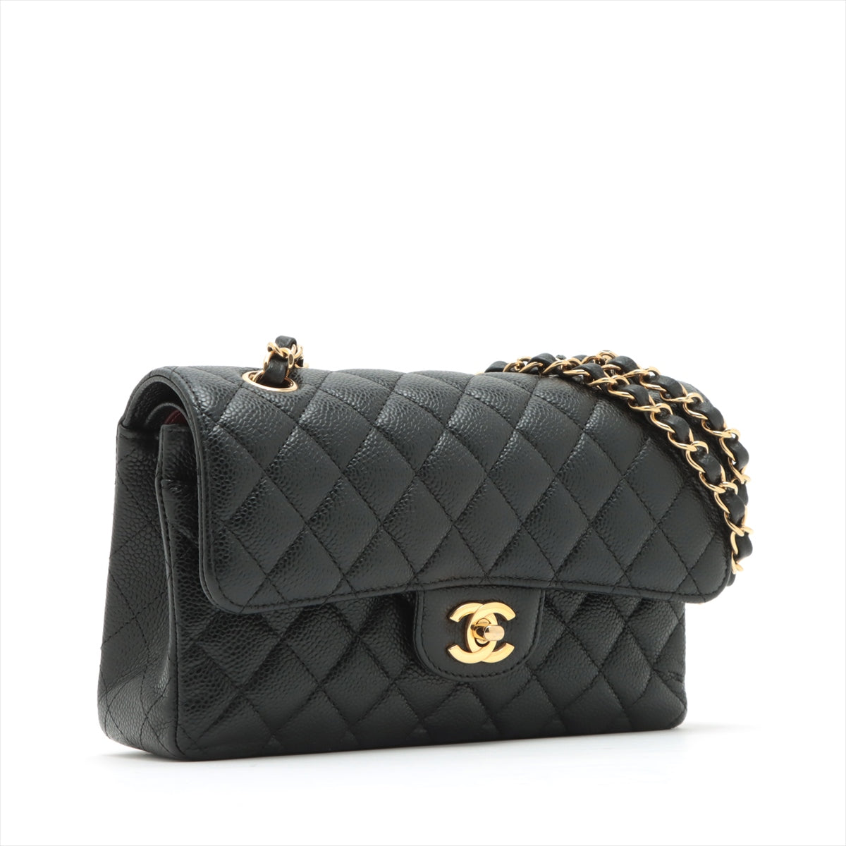 Chanel Matelasse Caviarskin Double flap Double chain bag Black Gold Metal fittings There is an IC chip