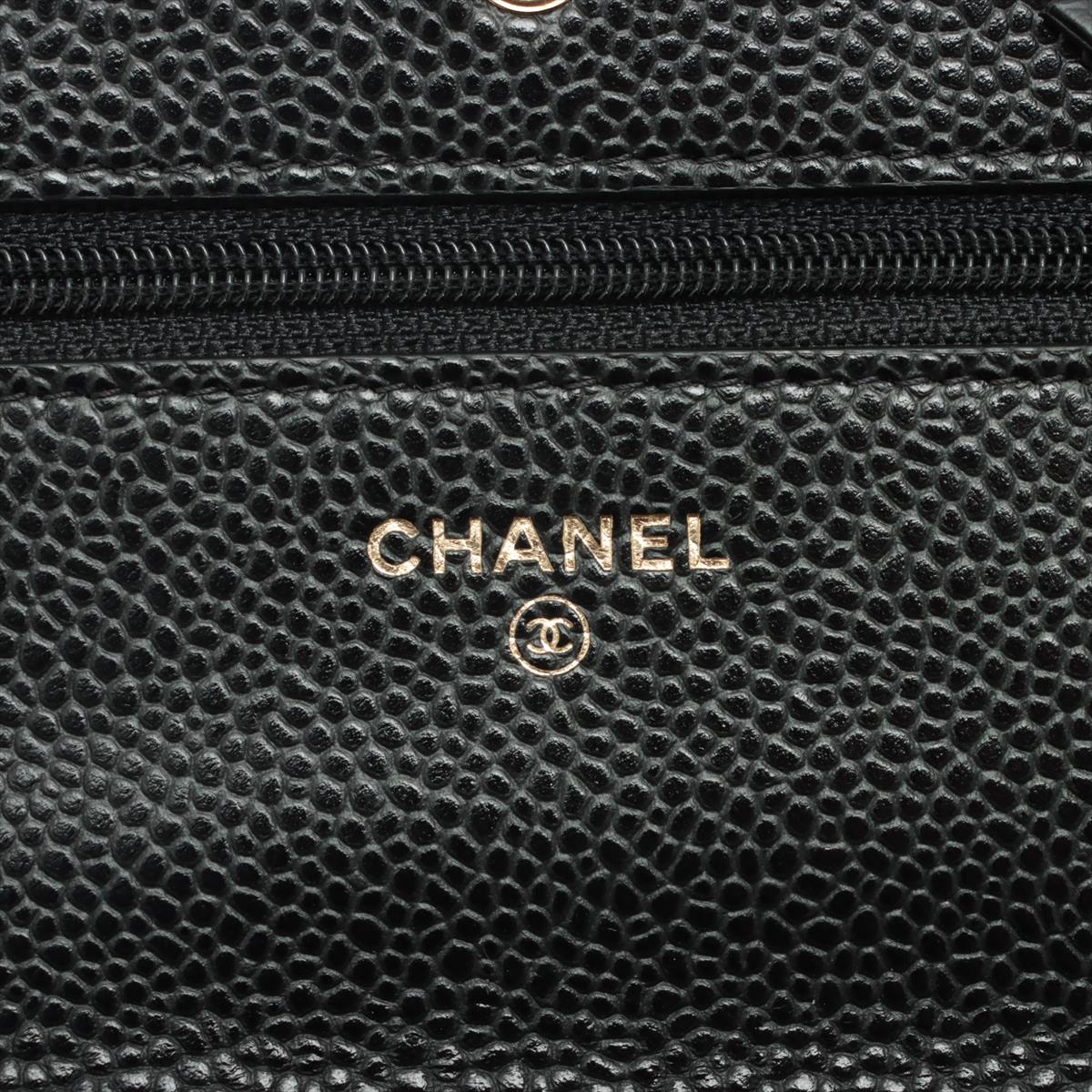 Chanel Matelasse Caviarskin Chain wallet Black Gold Metal fittings 27th