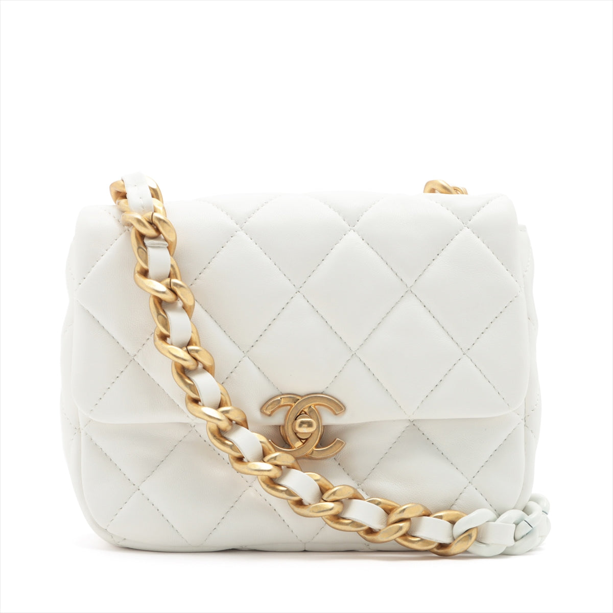 Chanel Mini Matelasse Ram leather Single flap single chain bag White Gold Metal fittings There is an IC chip