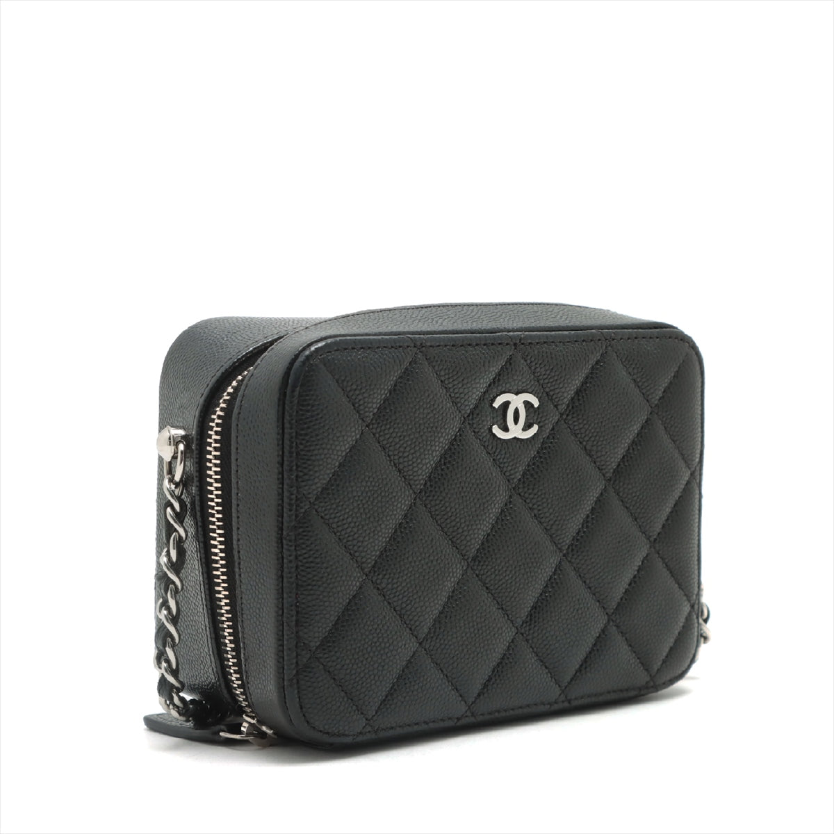 Chanel Matelasse Caviarskin Chain shoulder bag Camera Bag Black Silver Metal fittings 31st