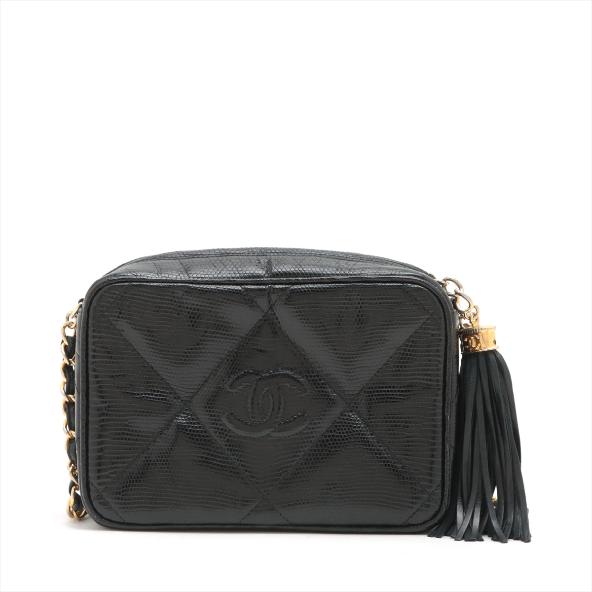 Chanel Matelasse Lizard Chain shoulder bag Fringe Black Gold Metal fittings 0 series
