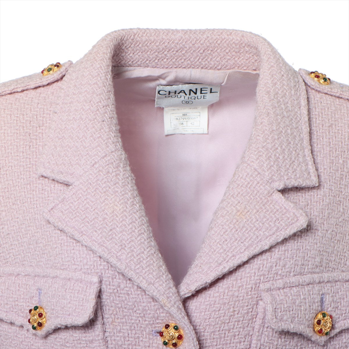 Chanel Coco Mark 96A Wool x alpaca Jacket 42 Ladies' Purple  Tweed Gripoix
