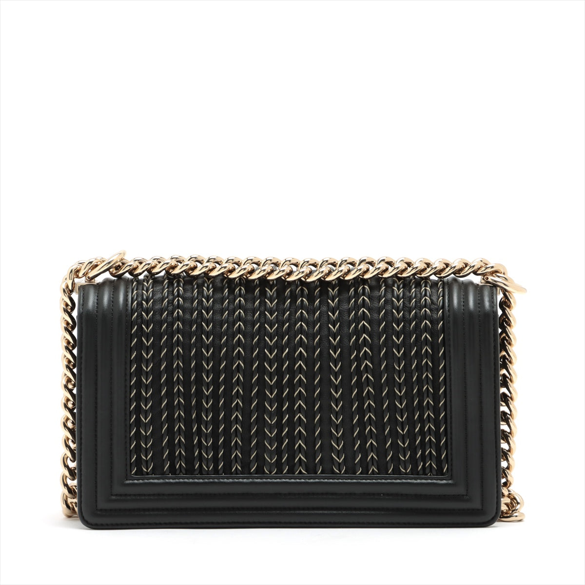 Chanel Boy Chanel Ram leather Chain shoulder bag Black Gold Metal fittings 27th