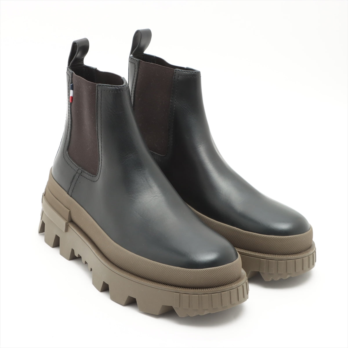 Moncler Leather Side Gore Boots 43 Men's Black x khaki Lir