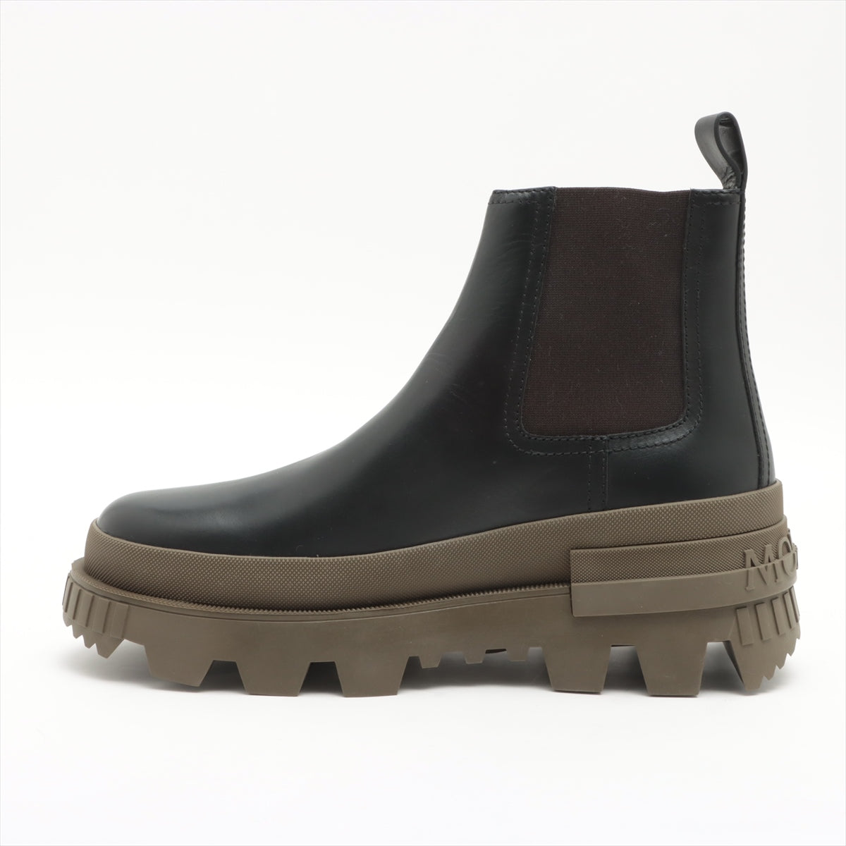 Moncler Leather Side Gore Boots 43 Men's Black x khaki Lir