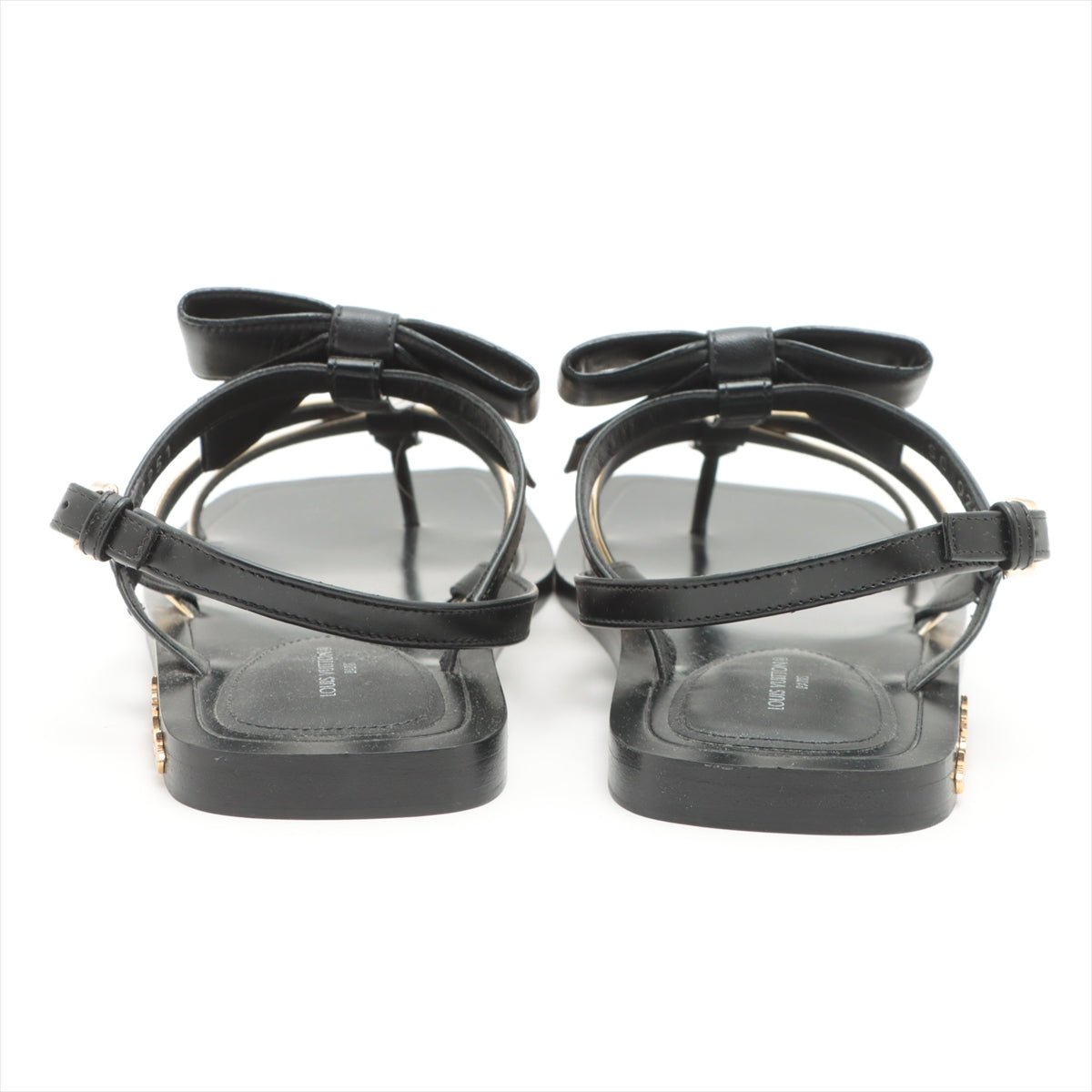 Louis Vuitton 21 years Leather Sandals 38 Ladies' Black×Gold SC0251 peplum