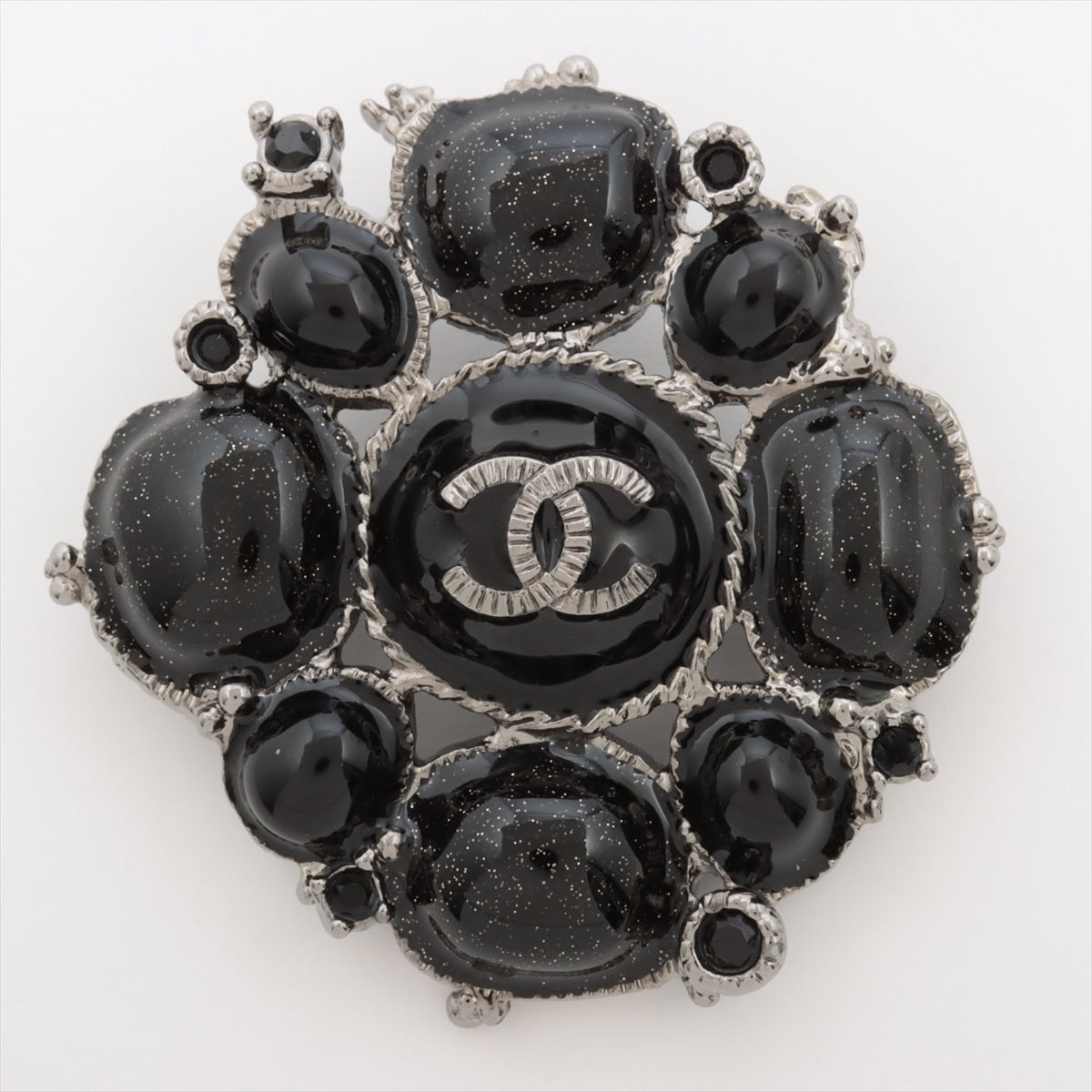 Chanel Coco Mark C00V Brooch Metal x colored stone Black × Silver