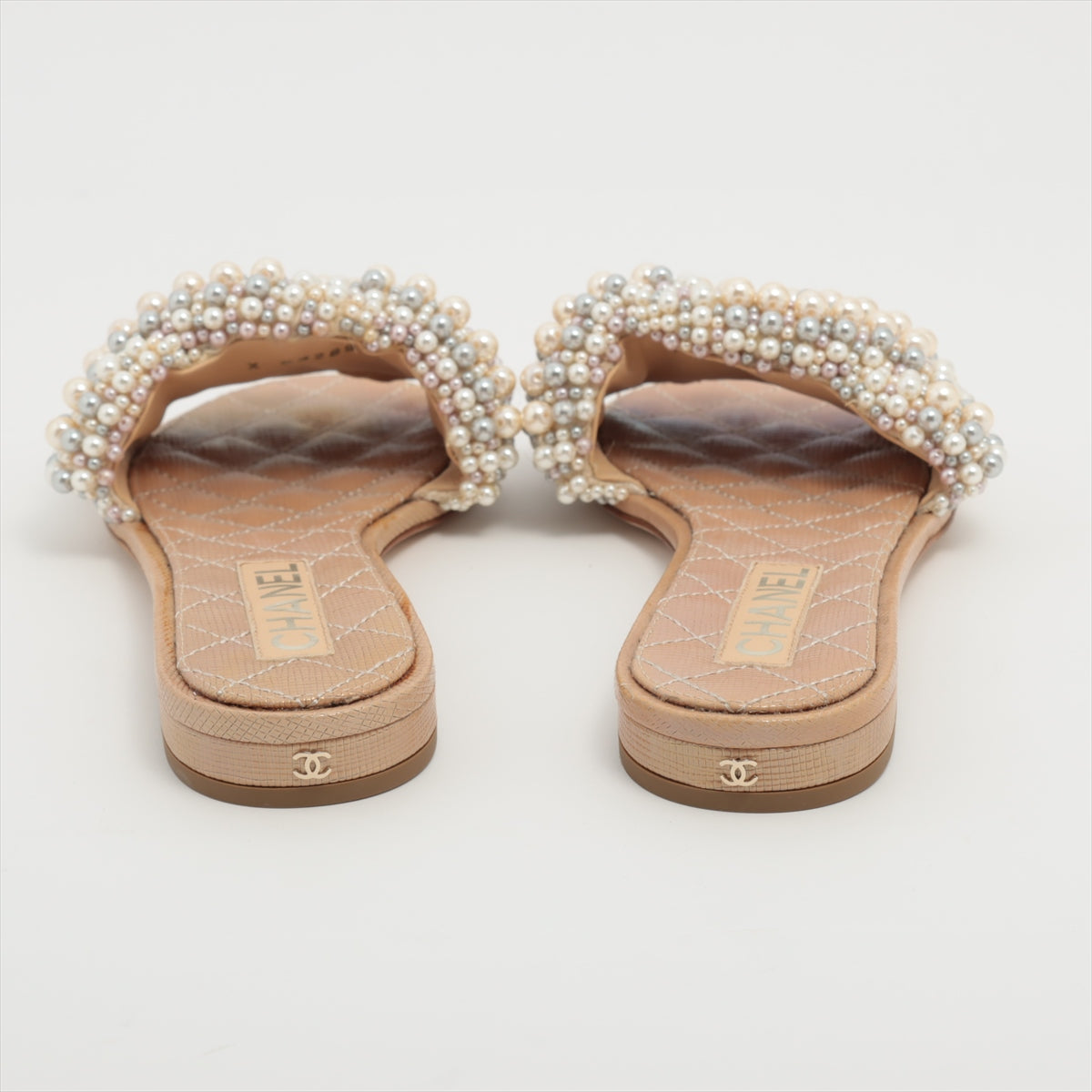 Chanel Coco Mark Faux pearls Sandals 38C Ladies' Beige G32895 There is a bag