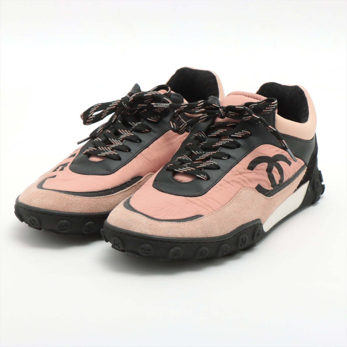 Chanel Coco Mark Suede x nylon Sneakers 38 1/2 Ladies' Black x pink G34086 There is a bag