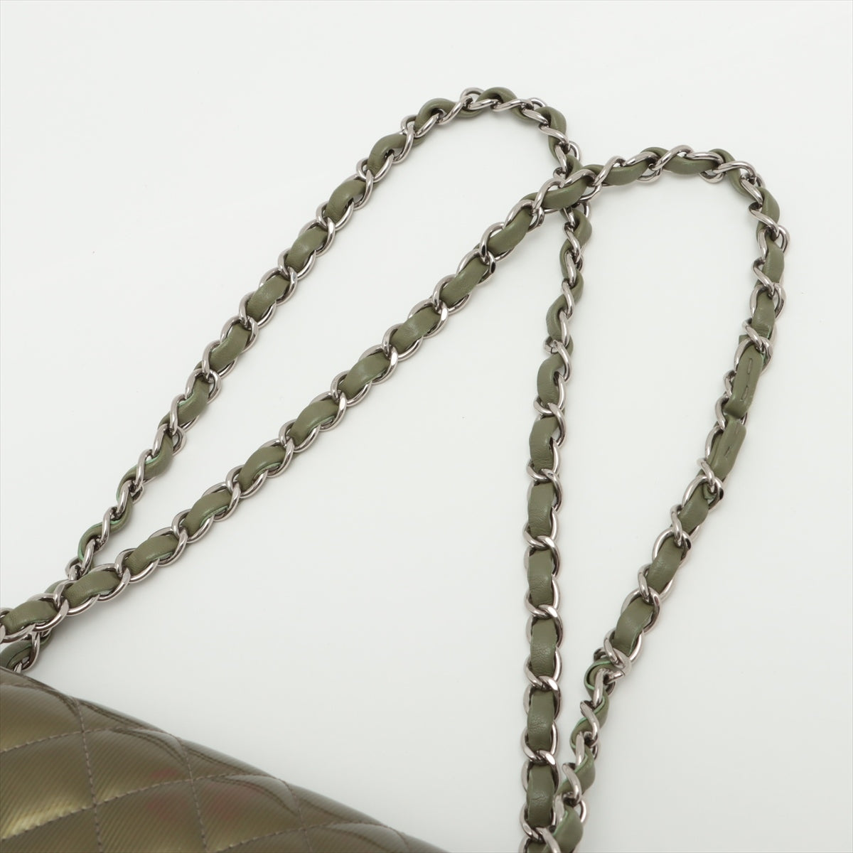 Chanel Matelasse Patent leather Double flap Double chain bag Khaki Silver Metal fittings 16XXXXXX