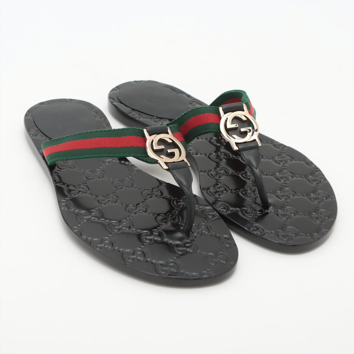 Gucci Interlocking G Canvas & leather Beach sandals 37 Ladies' Black GG Sherry Line box There is a bag
