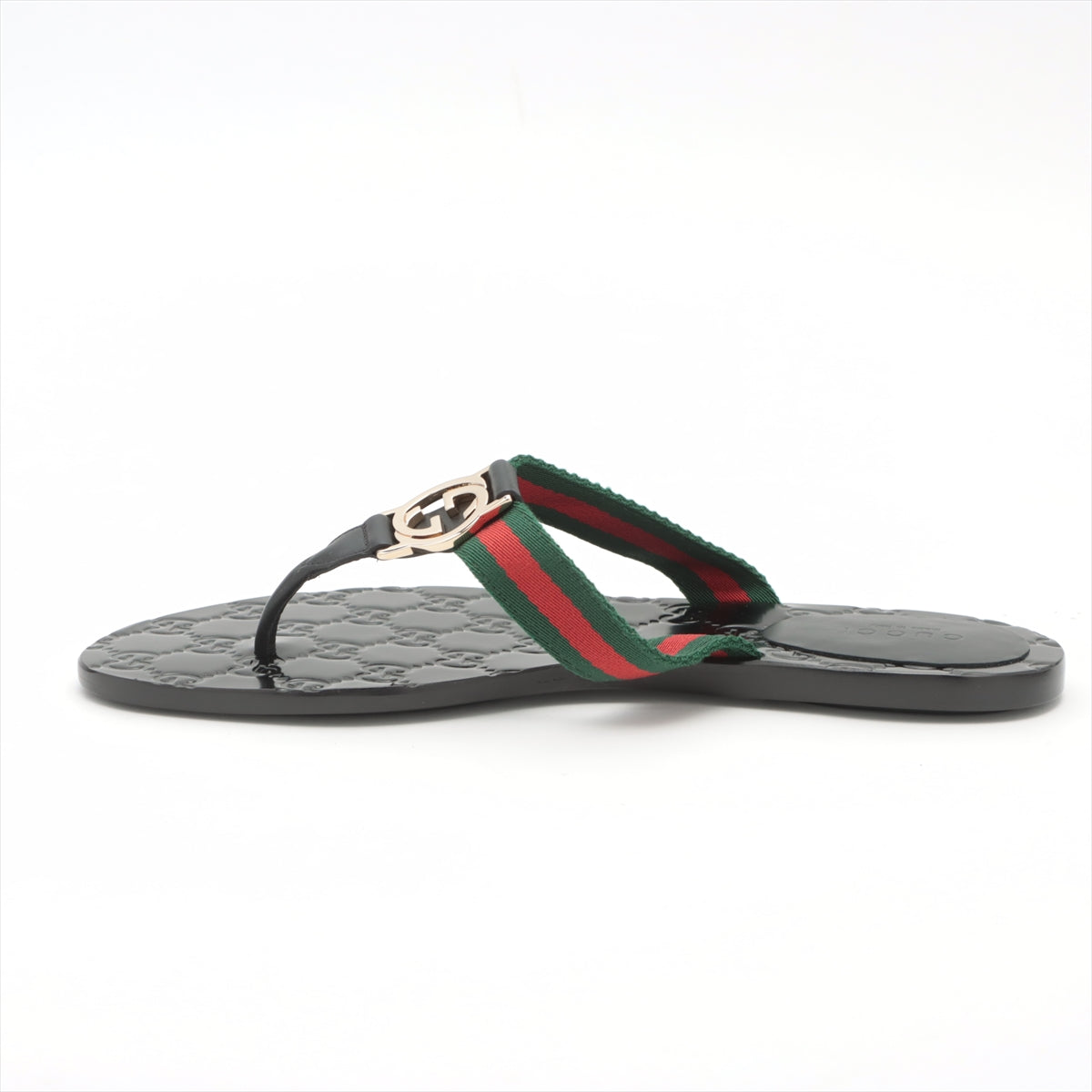 Gucci Interlocking G Canvas & leather Beach sandals 37 Ladies' Black GG Sherry Line box There is a bag
