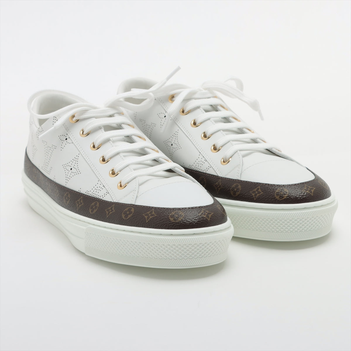 Louis Vuitton Stellar line 20 years PVC & leather High-top Sneakers 40 Ladies' White x brown VL0230 Monogram Is there a replacement string