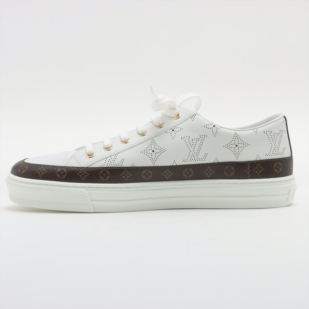 Louis Vuitton Stellar line 20 years PVC & leather High-top Sneakers 40 Ladies' White x brown VL0230 Monogram Is there a replacement string