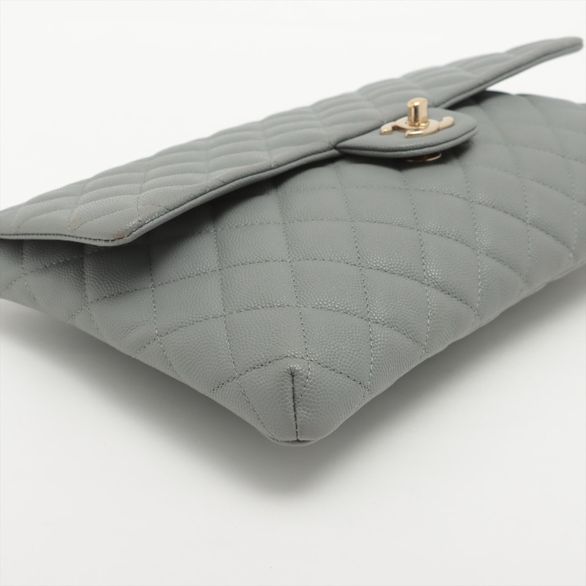 Chanel Coco Mark Caviarskin Clutch bag Grey Gold Metal fittings 28986600