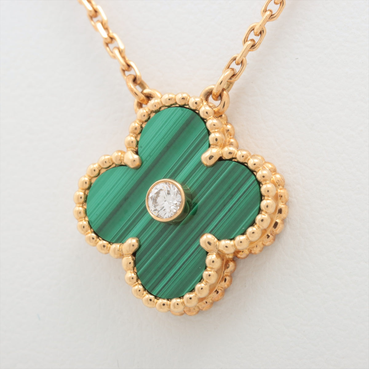 Van Cleef & Arpels Vintage Alhambra Malachite diamond Necklace 750(YG) 6.5g