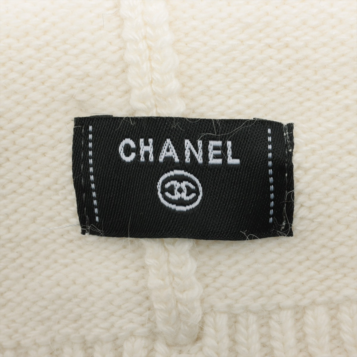Chanel Coco Mark Knit cap Wool White Rabbit fur