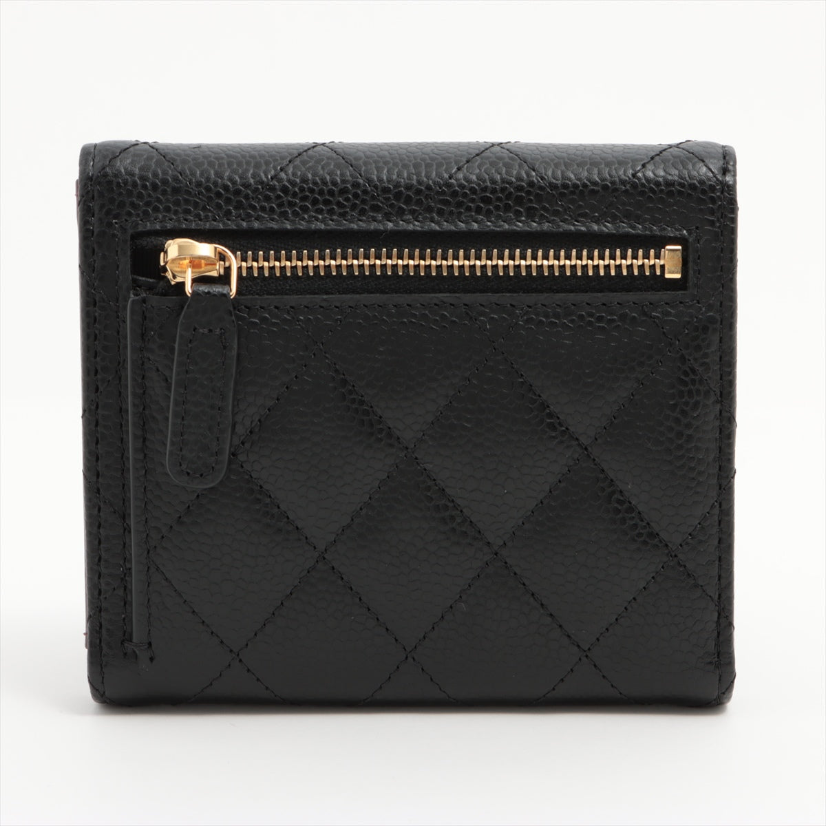 Chanel Matelasse Caviarskin Wallet Black Gold Metal fittings
