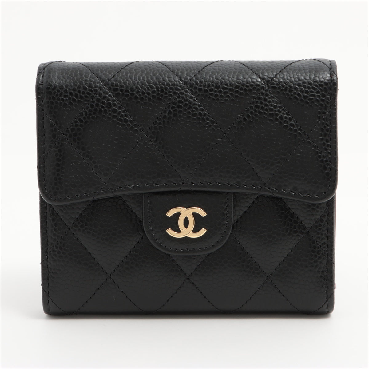 Chanel Matelasse Caviarskin Wallet Black Gold Metal fittings