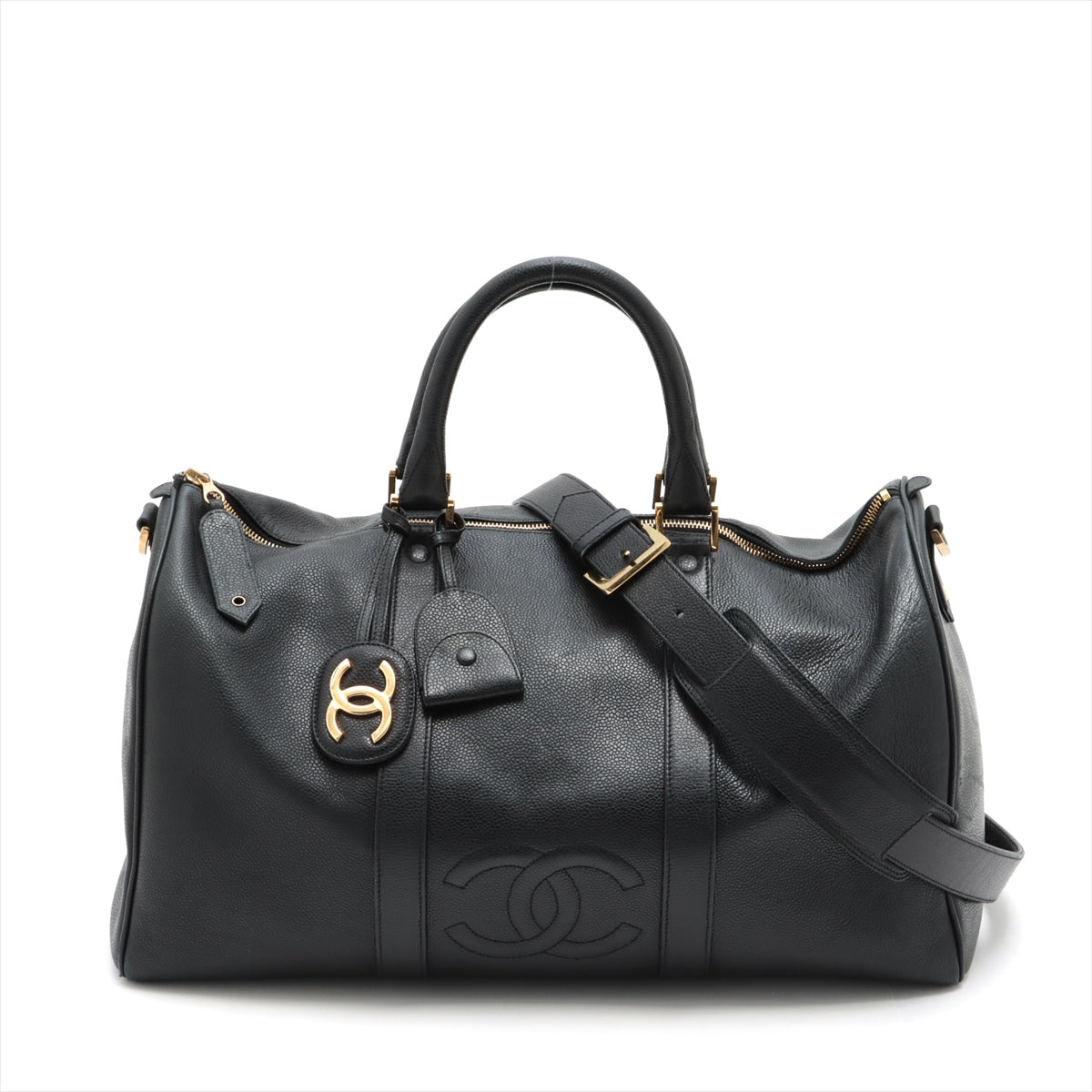 Chanel Coco Mark Caviarskin Boston bag Black Gold Metal fittings 3XXXXXX