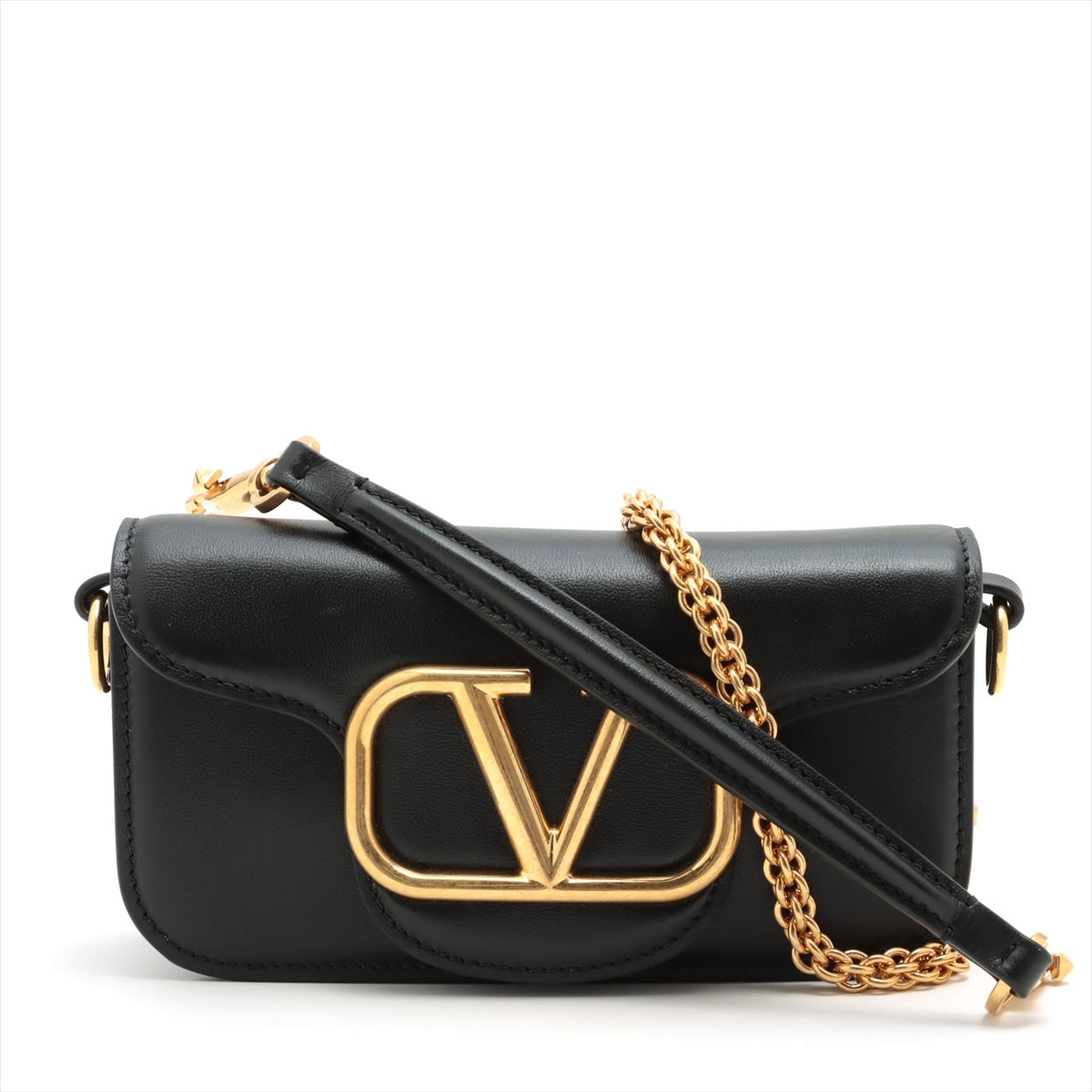 Valentino Garavani V logo Leather Chain shoulder bag Black