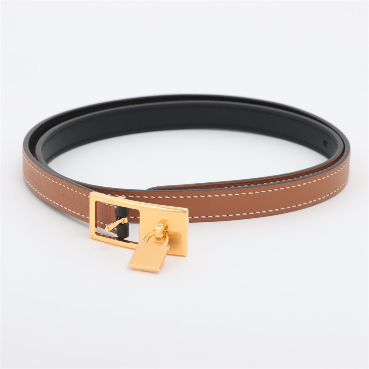 Hermès lucky15 Reversible Cadena Belt 80 Box Calf × Veau Epsom Black × Brown