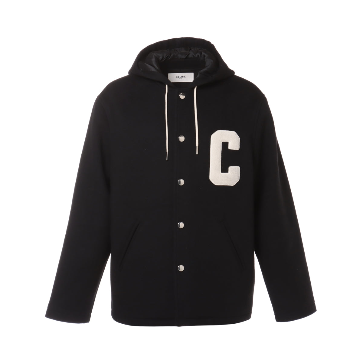 CELINE Homme Wool Blouson Men's Black  CELINE with PARIS patch college hoodie Double face 2V73S553R