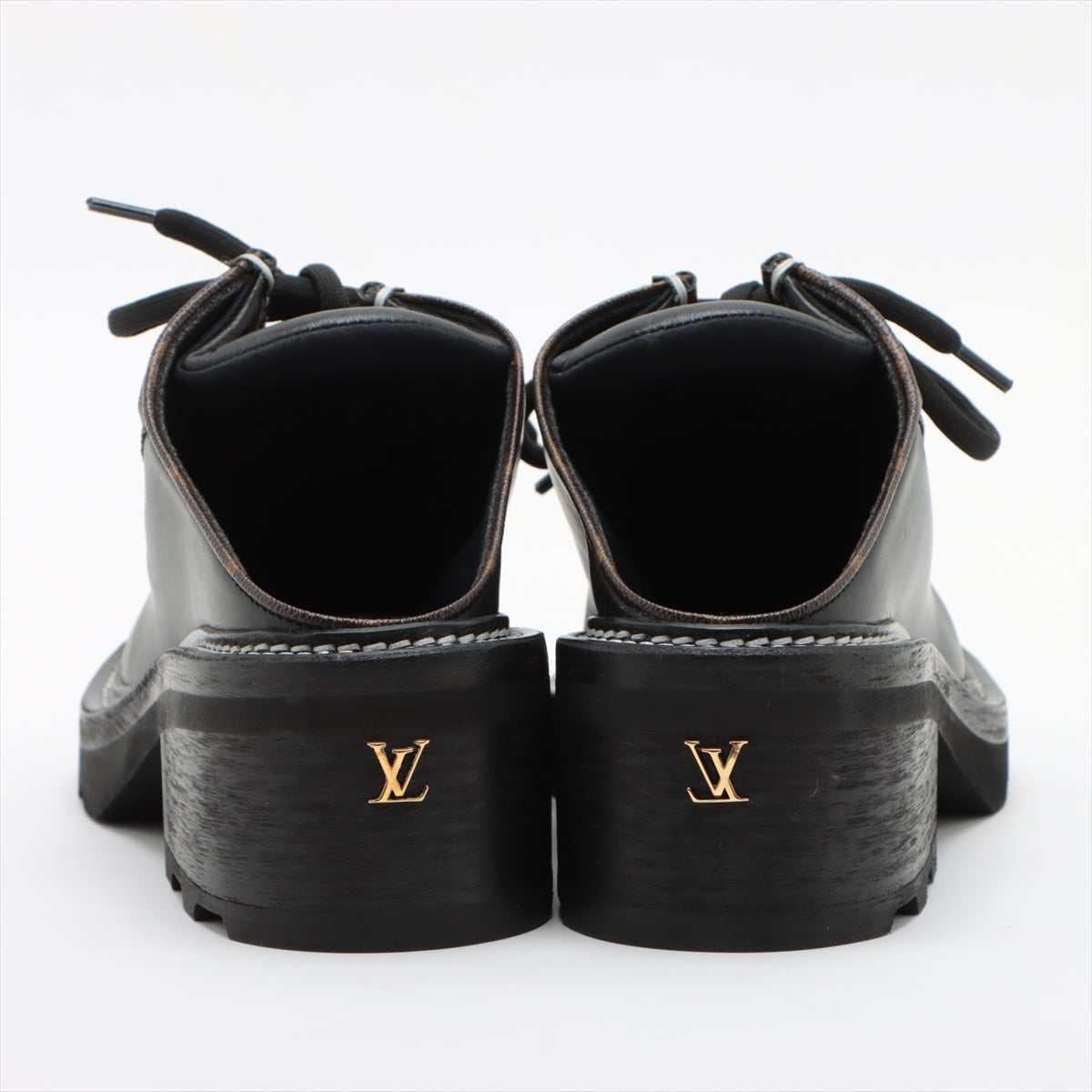 Louis Vuitton LV bobour line 19-year Leather Leather shoes 40 Ladies' Black × Brown MA1119 Monogram There is a box Has a V mark