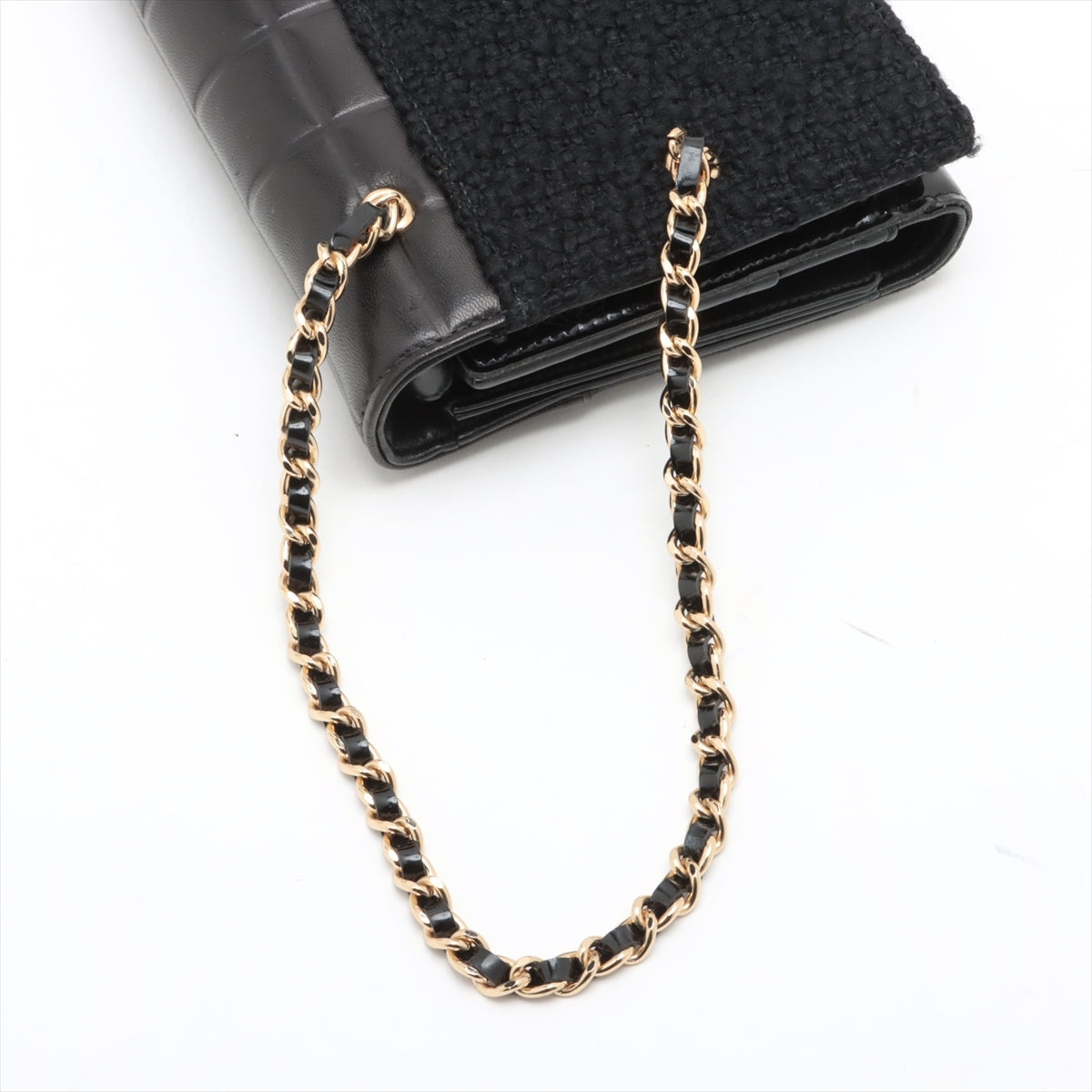 Chanel Camelia Lambskin & tweed Clutch bag Chocolate Bar Black Gold Metal fittings 7XXXXXX