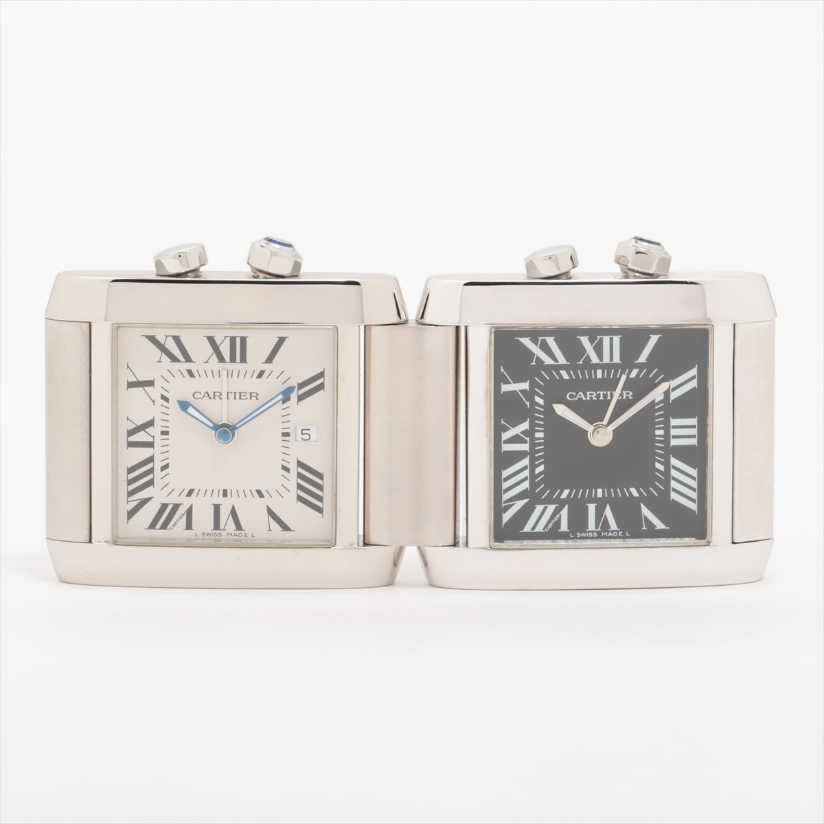 Cartier SS QZ Black-Face Tank Francaise twin travel clock Plating peeling